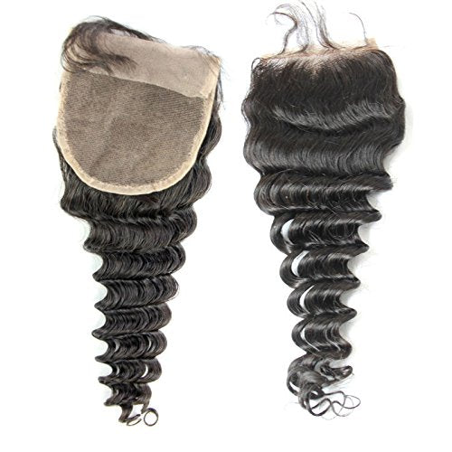MsFenda Hair Top Quality 100% Raw Virgin Brazilian Human Hair Deep Wave Hair 1 Pcs Lace Closure (4*4) Natural Color
