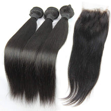 MsFenda Hair Top Quality 100% Raw Virgin Peruvian Human Hair Straight Hair 3pcs 10"-30"+ 1 Pcs Lace Closure (4*4) Natural Color