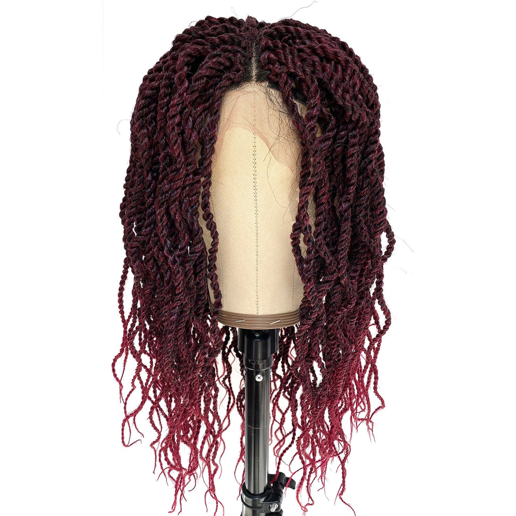 Ms Fenda Hand Tied Heat Resistant Synthetic Braiding T-part Lace Parting Wigs(22inch, #Burg)