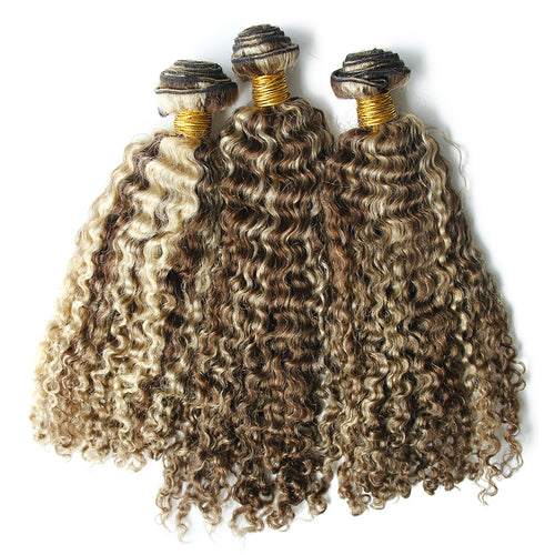 Ms Fenda 100% Virgin Malaysian Virgin Hair 3B 3C S-Curly Piano Color P4/22 Weaving Wefts