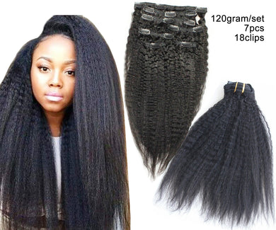 Ms Fenda Brazilian Virgin Human Hair Kinky Straight Coarse Yaki Clip In Hair Extensions