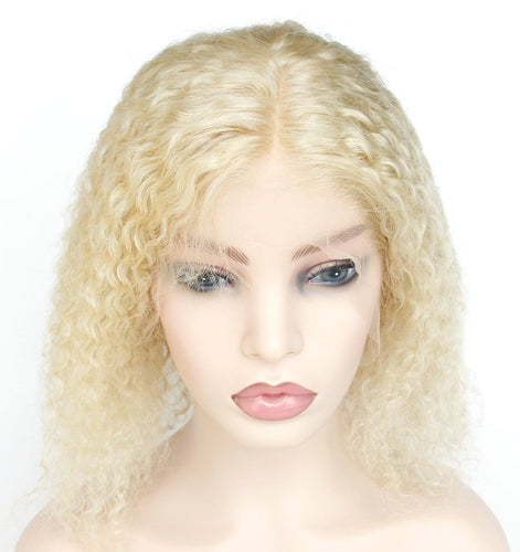 Ms Fenda Brazilian  Human Hair Blonde Color #613 Deep Curly 150% Density Short Bob Lace Wigs