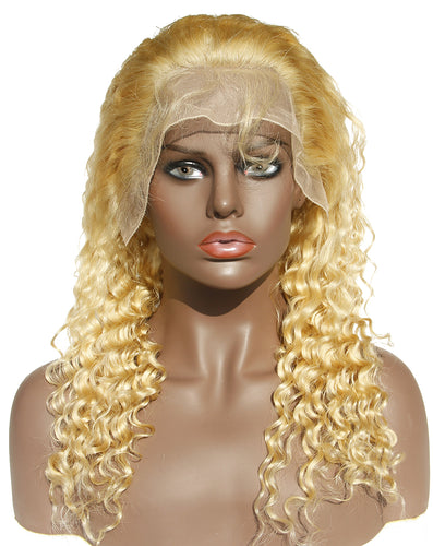 Ms Fenda Brazilian Virgin Human Hair Blonde Color #613 Deep Wave 150% Density Lace Wigs