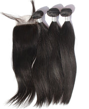 Ms Fenda Brazilian Virgin Human Hair Weaving Wefts 3 Bundles 1 piece 4x4 closure (Straight)