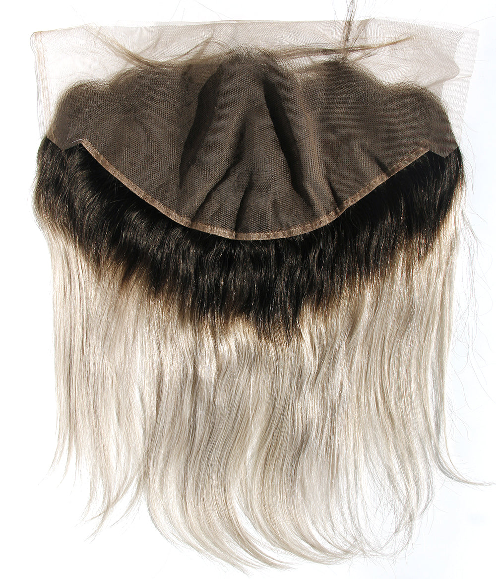 Ms Fenda Customized Straight Malaysian Virgin Hair Ombre Color T1b/grey 13x6 Lace Frontal