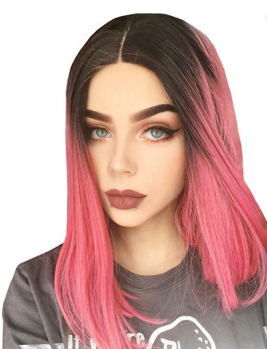 Ms Fenda Ombre Color #T1b/Pink Peruvian Virgin Human Hair 150% Density Bob Lace Wigs