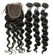 Ms Fenda Brazilian Virgin Human Hair Weaving Wefts 3 Bundles 1 piece 4x4 closure (Loose Wave)