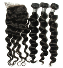Ms Fenda Brazilian Virgin Human Hair Weaving Wefts 3 Bundles 1 piece 4x4 closure (Loose Wave)